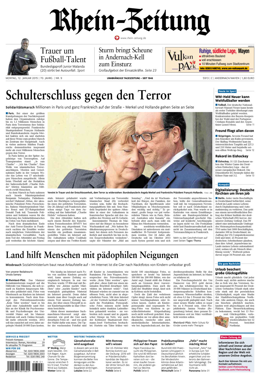 Rhein-Zeitung Andernach & Mayen vom Montag, 12.01.2015