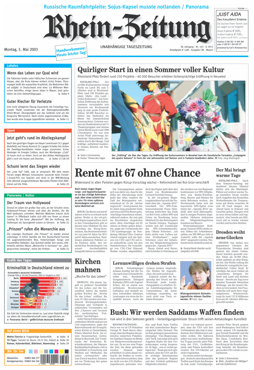 Rhein-Zeitung Andernach & Mayen vom Montag, 05.05.2003