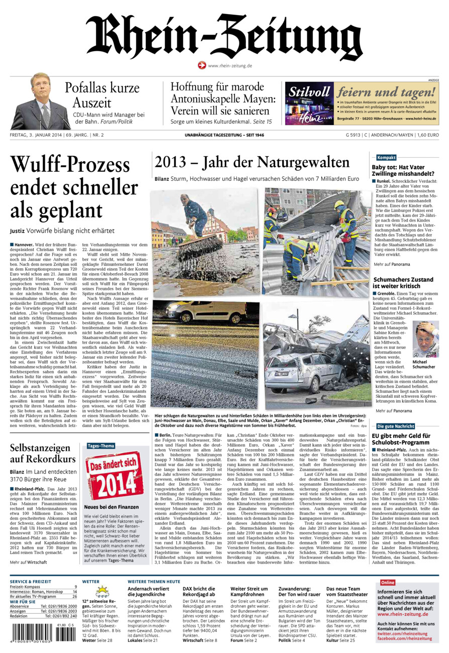 Rhein-Zeitung Andernach & Mayen vom Freitag, 03.01.2014