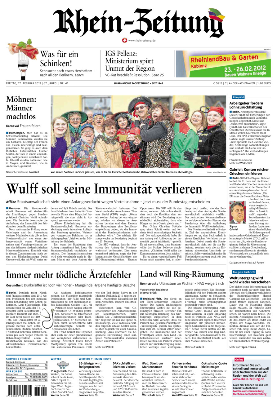 Rhein-Zeitung Andernach & Mayen vom Freitag, 17.02.2012