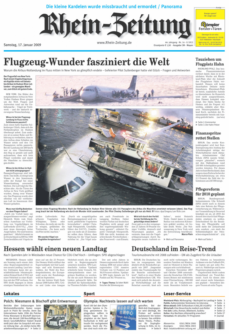 Rhein-Zeitung Andernach & Mayen vom Samstag, 17.01.2009