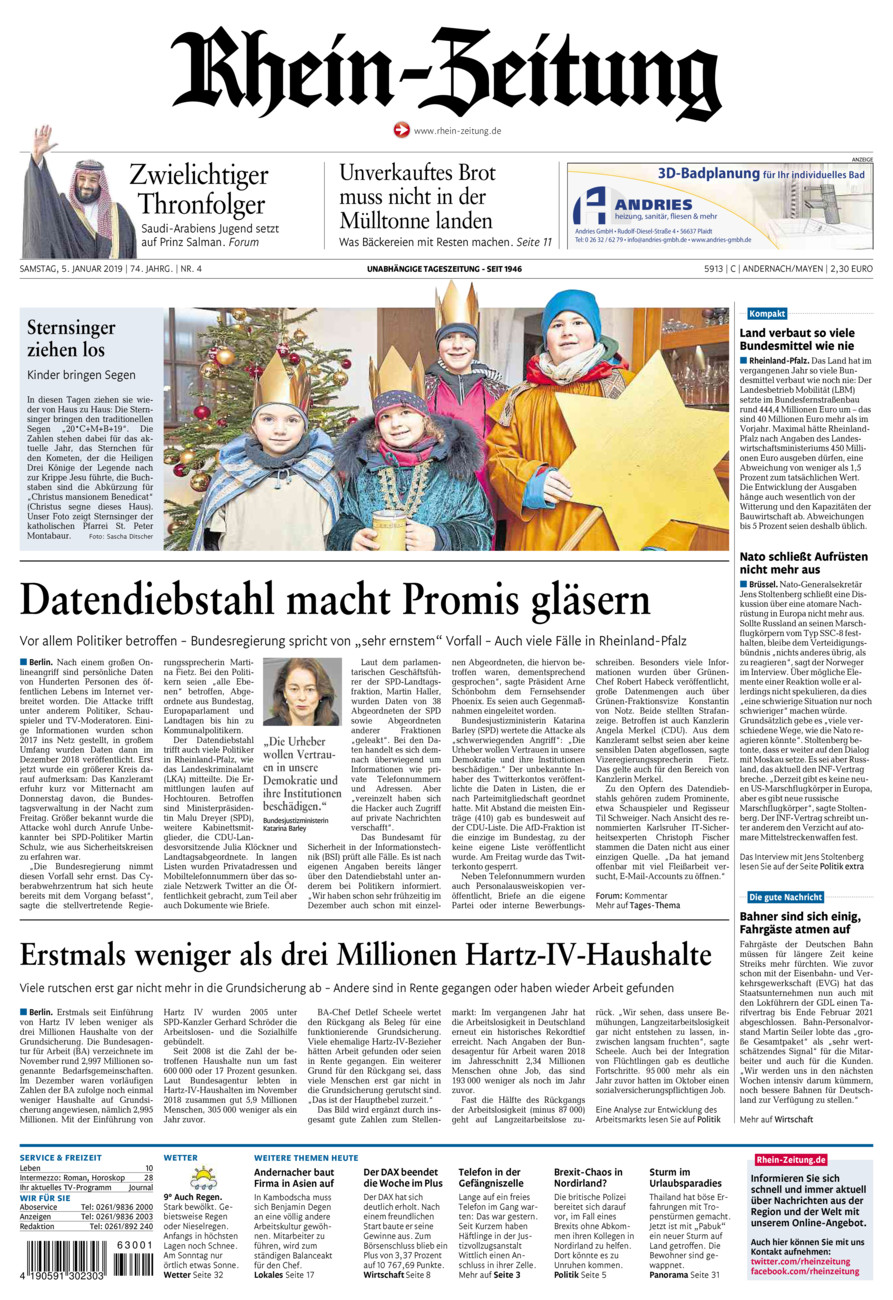 Rhein-Zeitung Andernach & Mayen vom Samstag, 05.01.2019