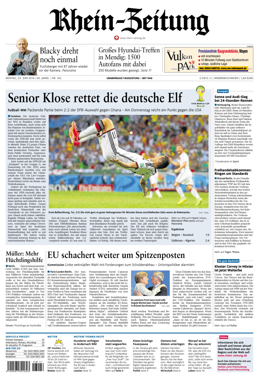 Rhein-Zeitung Andernach & Mayen vom Montag, 23.06.2014