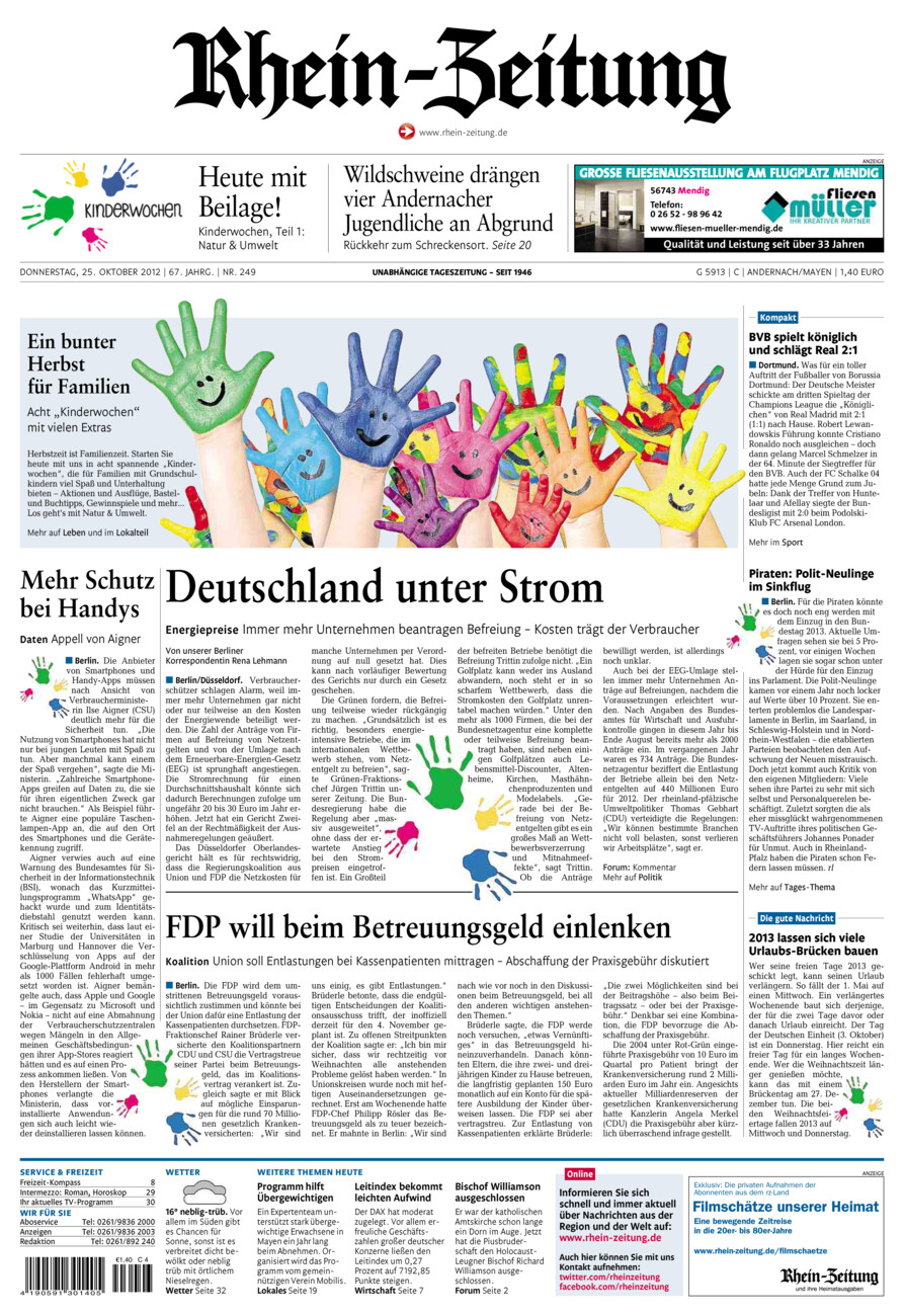 Rhein-Zeitung Andernach & Mayen vom Donnerstag, 25.10.2012