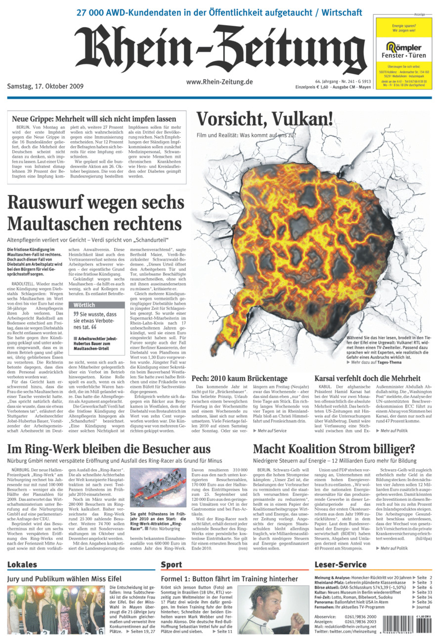 Rhein-Zeitung Andernach & Mayen vom Samstag, 17.10.2009
