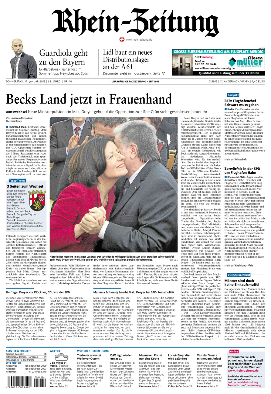 Rhein-Zeitung Andernach & Mayen vom Donnerstag, 17.01.2013