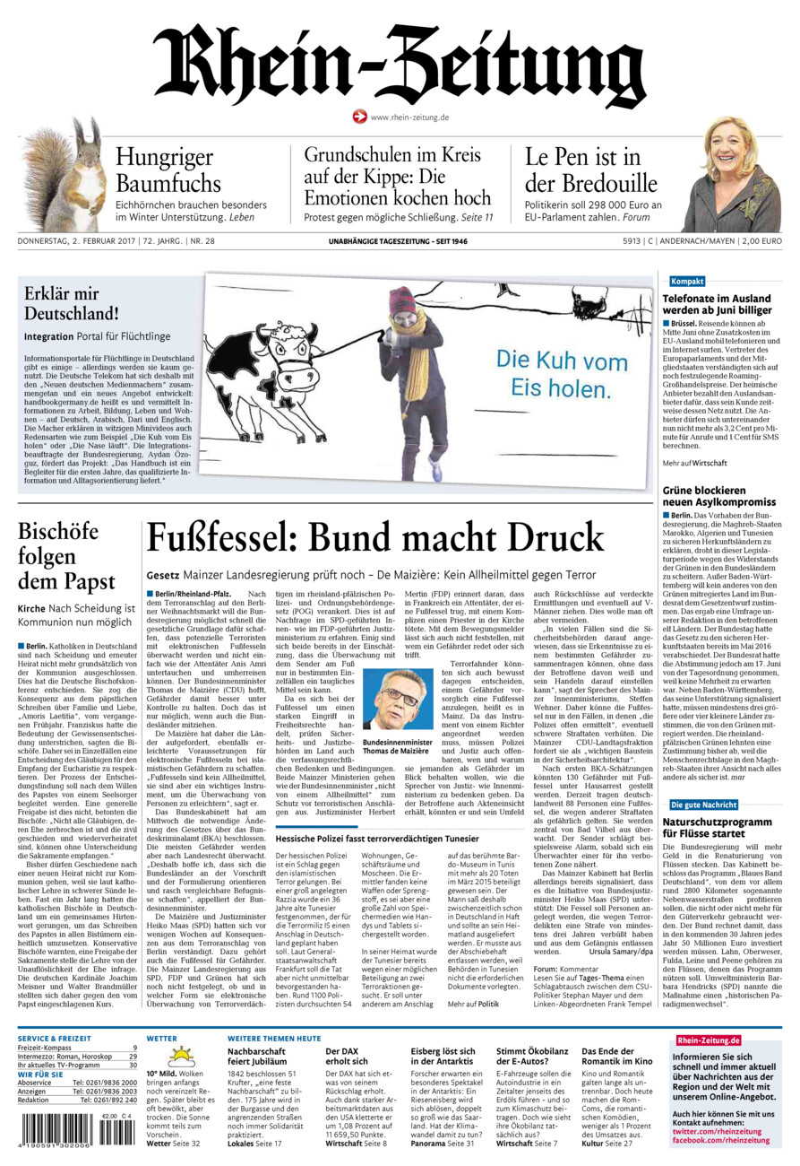Rhein-Zeitung Andernach & Mayen vom Donnerstag, 02.02.2017