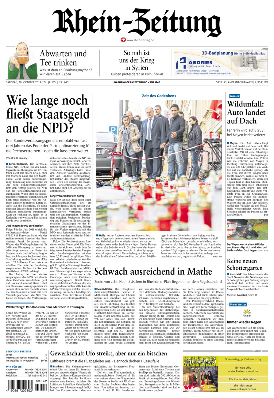 Rhein-Zeitung Andernach & Mayen vom Samstag, 19.10.2019