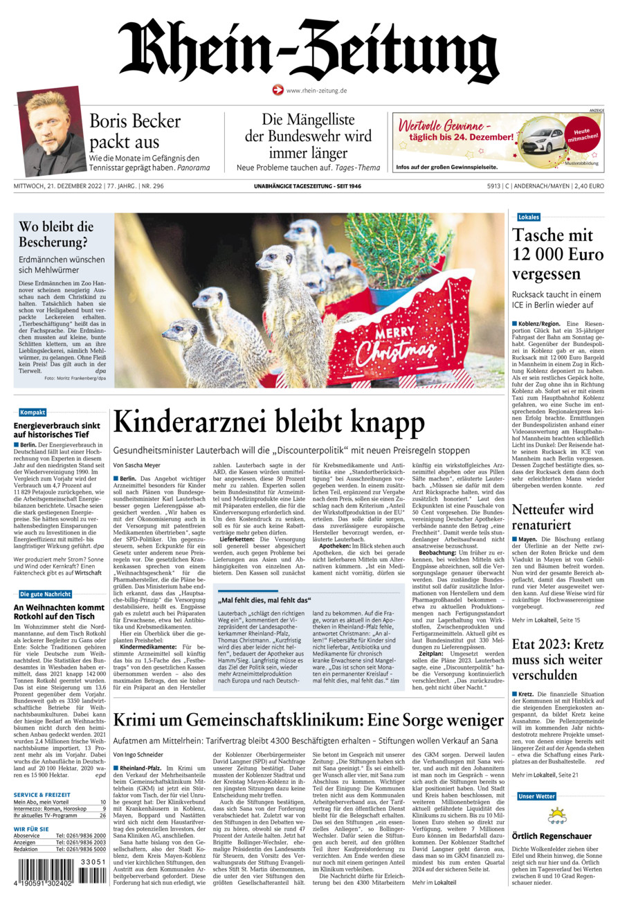 Rhein-Zeitung Andernach & Mayen vom Mittwoch, 21.12.2022