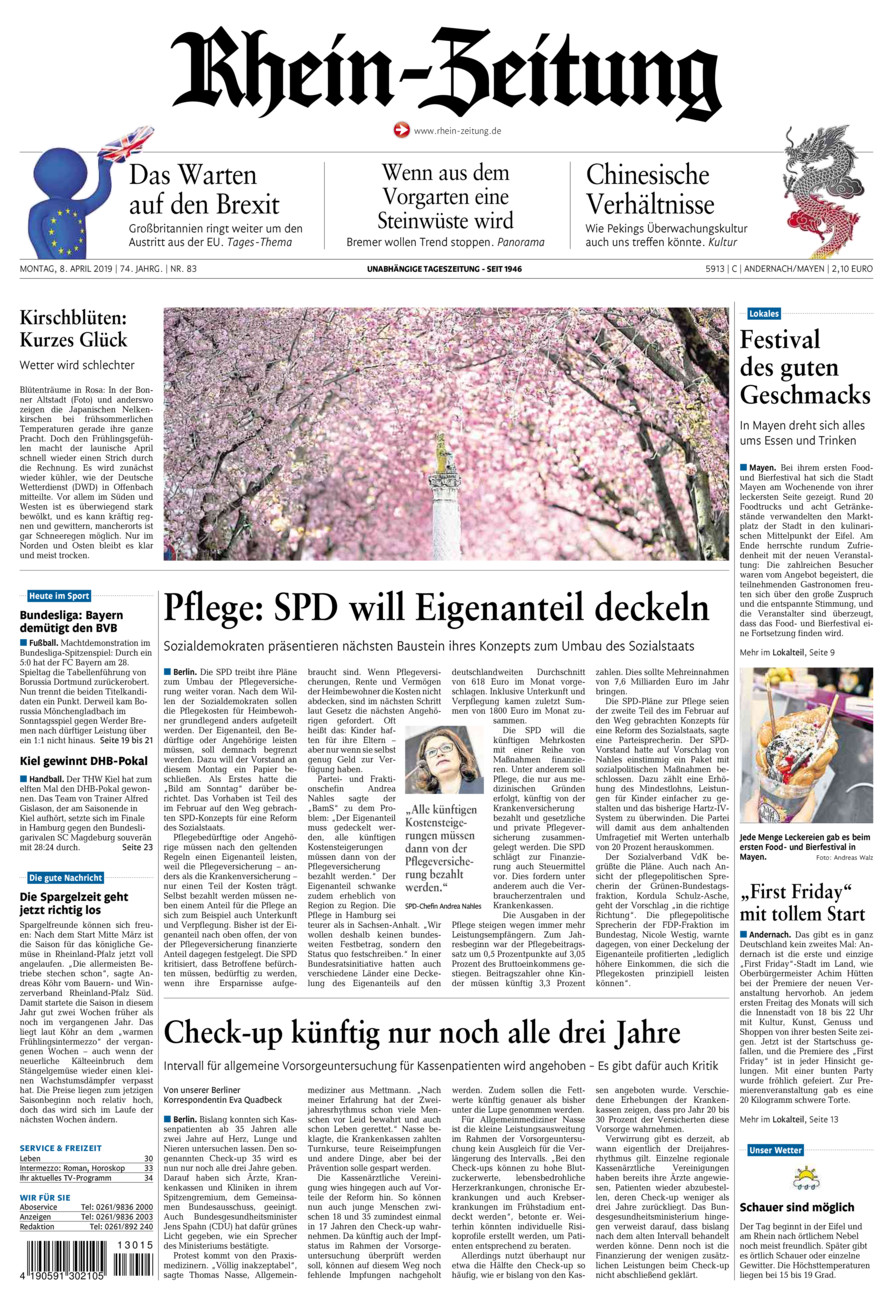 Rhein-Zeitung Andernach & Mayen vom Montag, 08.04.2019