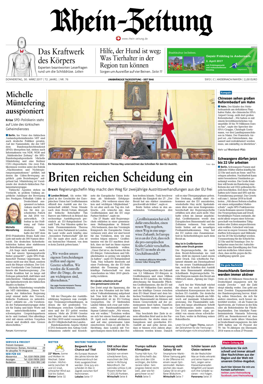 Rhein-Zeitung Andernach & Mayen vom Donnerstag, 30.03.2017
