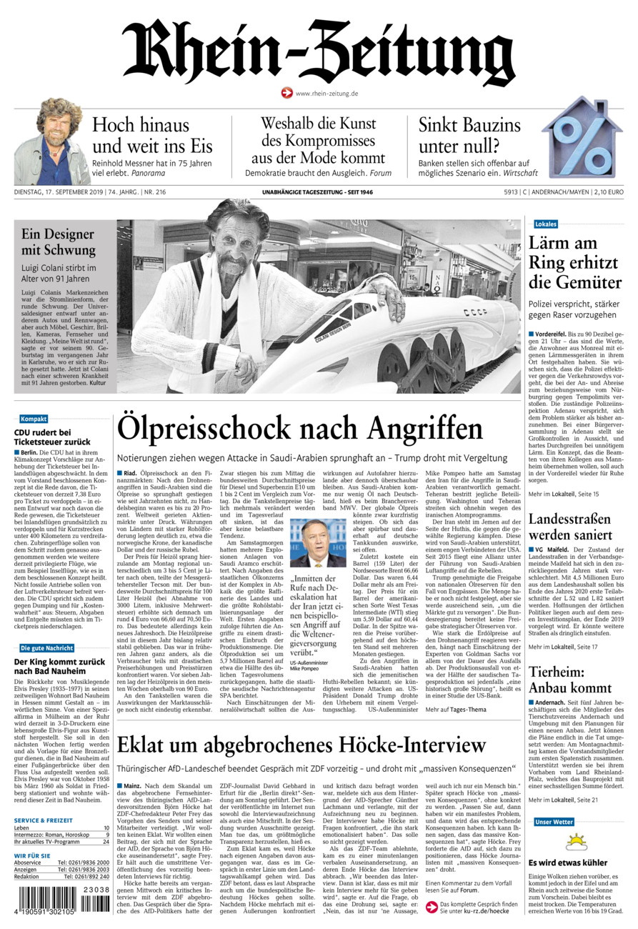 Rhein-Zeitung Andernach & Mayen vom Dienstag, 17.09.2019