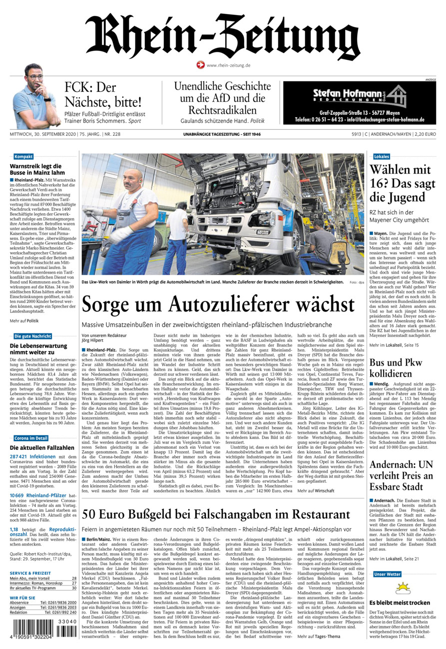 Rhein-Zeitung Andernach & Mayen vom Mittwoch, 30.09.2020