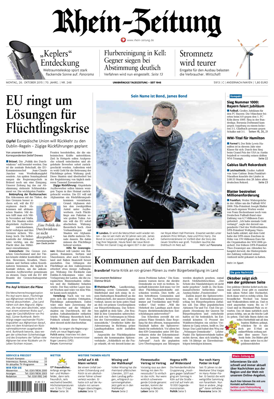 Rhein-Zeitung Andernach & Mayen vom Montag, 26.10.2015