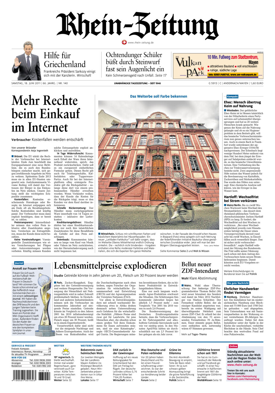 Rhein-Zeitung Andernach & Mayen vom Samstag, 18.06.2011