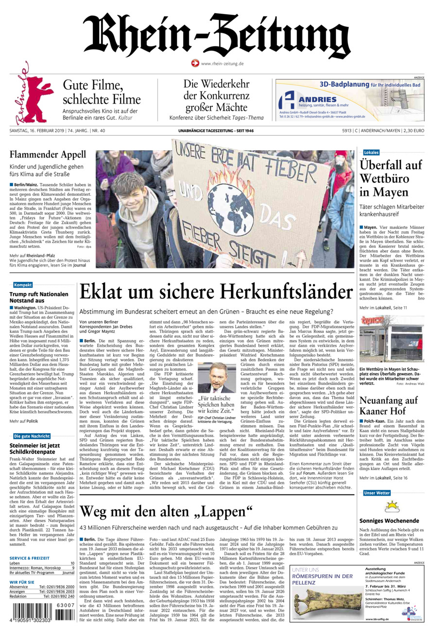 Rhein-Zeitung Andernach & Mayen vom Samstag, 16.02.2019