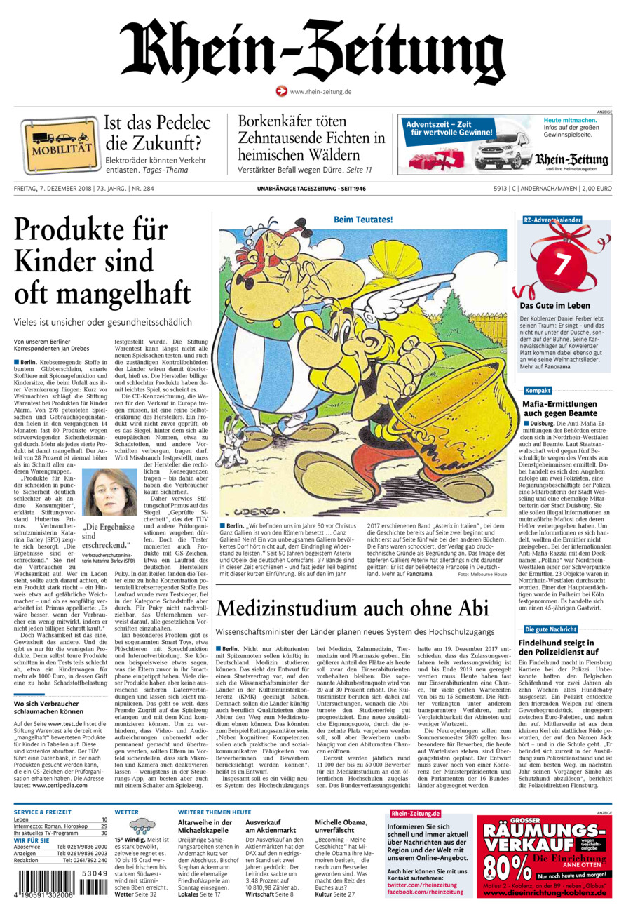 Rhein-Zeitung Andernach & Mayen vom Freitag, 07.12.2018