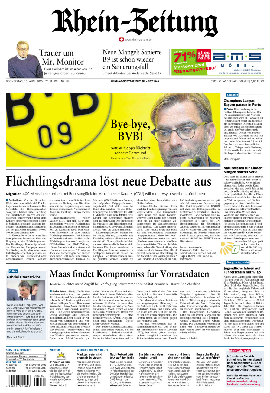 Rhein-Zeitung Andernach & Mayen vom Donnerstag, 16.04.2015