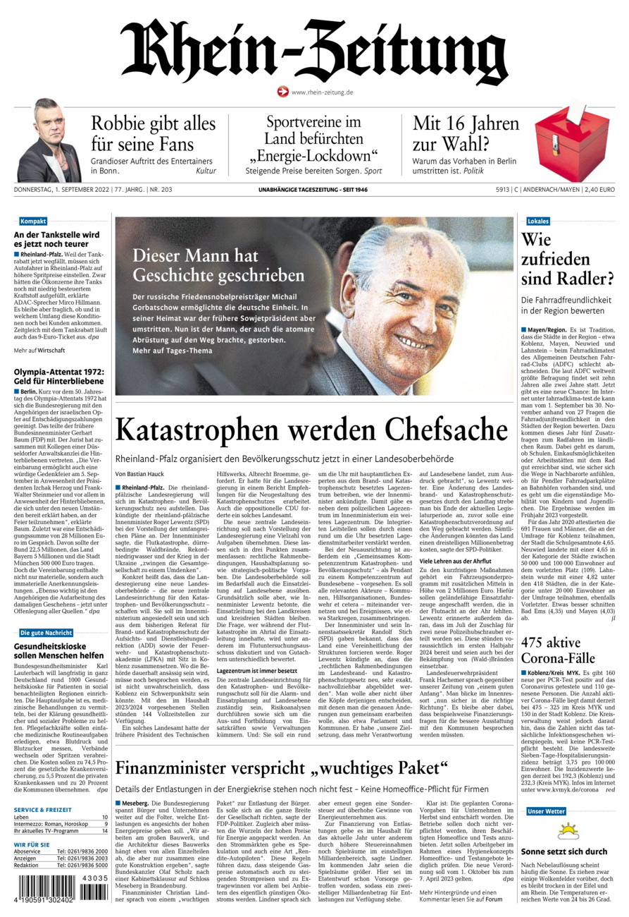 Rhein-Zeitung Andernach & Mayen vom Donnerstag, 01.09.2022