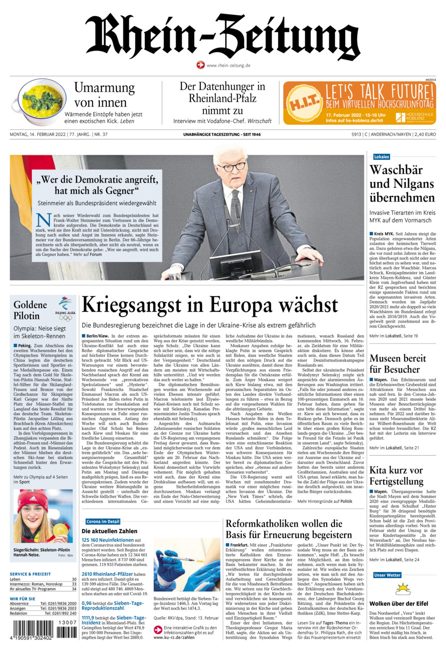 Rhein-Zeitung Andernach & Mayen vom Montag, 14.02.2022