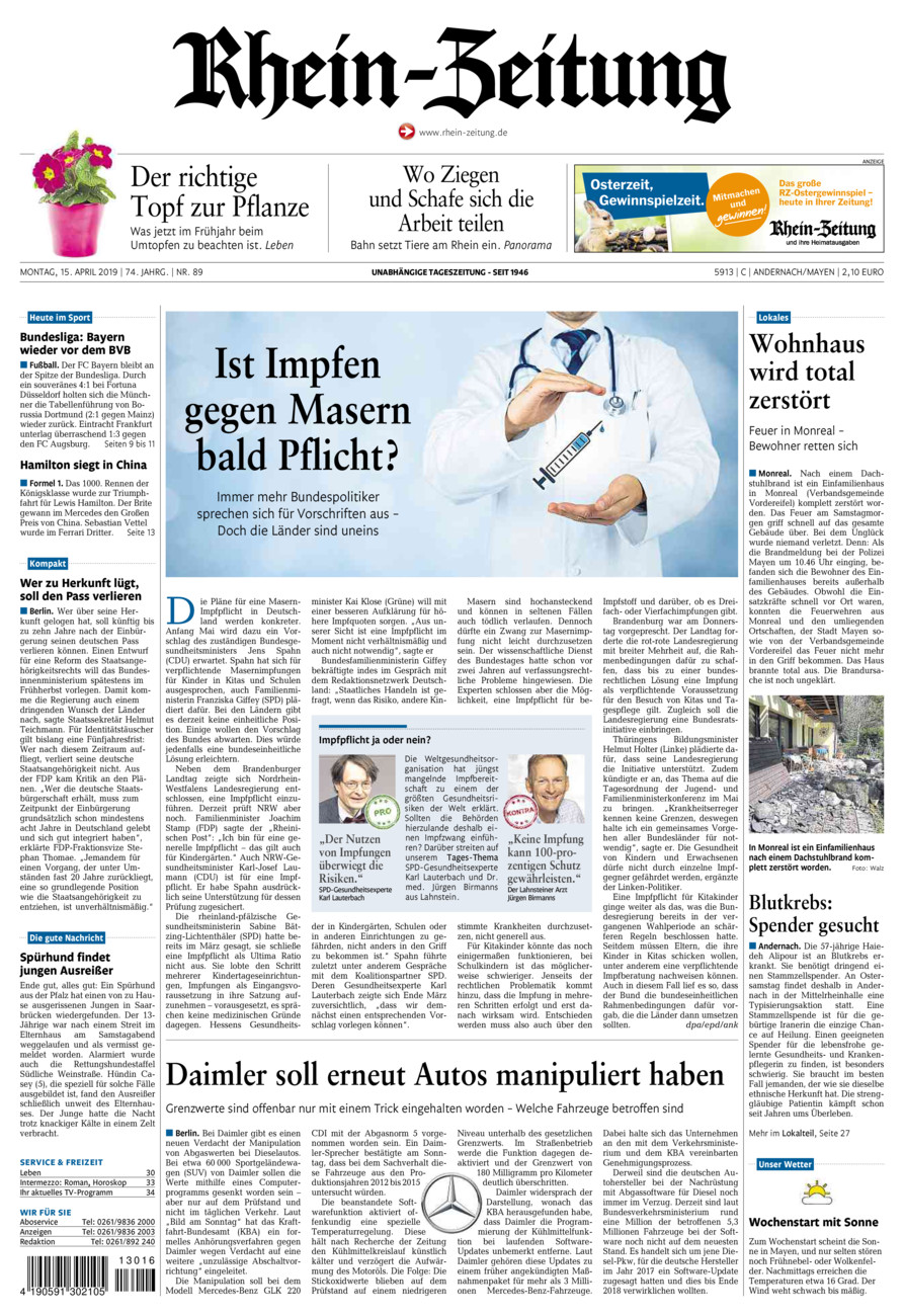 Rhein-Zeitung Andernach & Mayen vom Montag, 15.04.2019