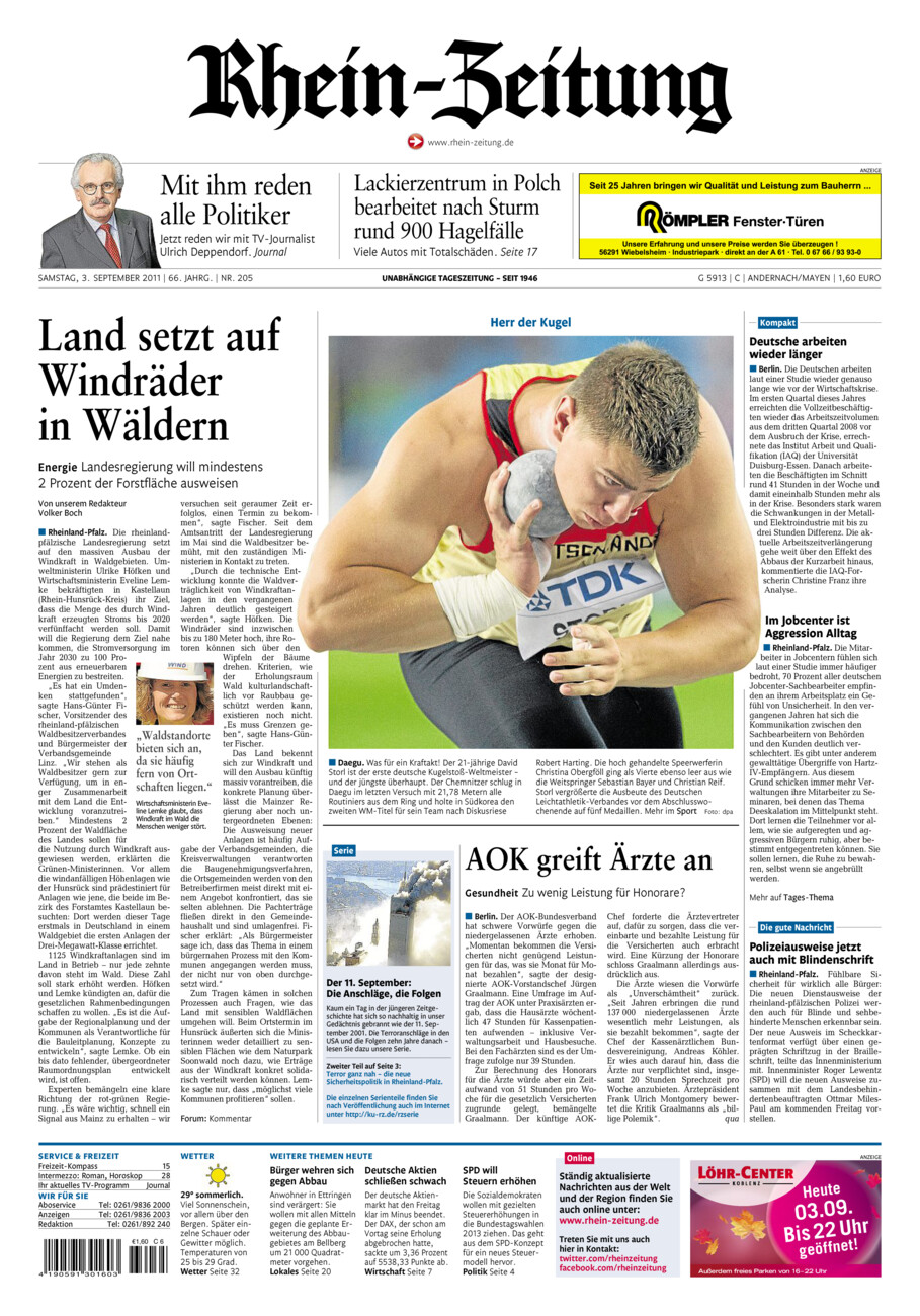 Rhein-Zeitung Andernach & Mayen vom Samstag, 03.09.2011