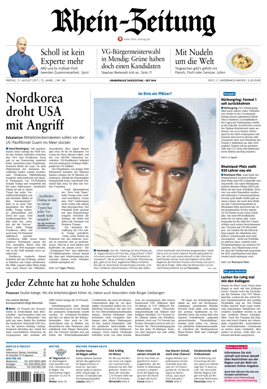 Rhein-Zeitung Andernach & Mayen vom Freitag, 11.08.2017