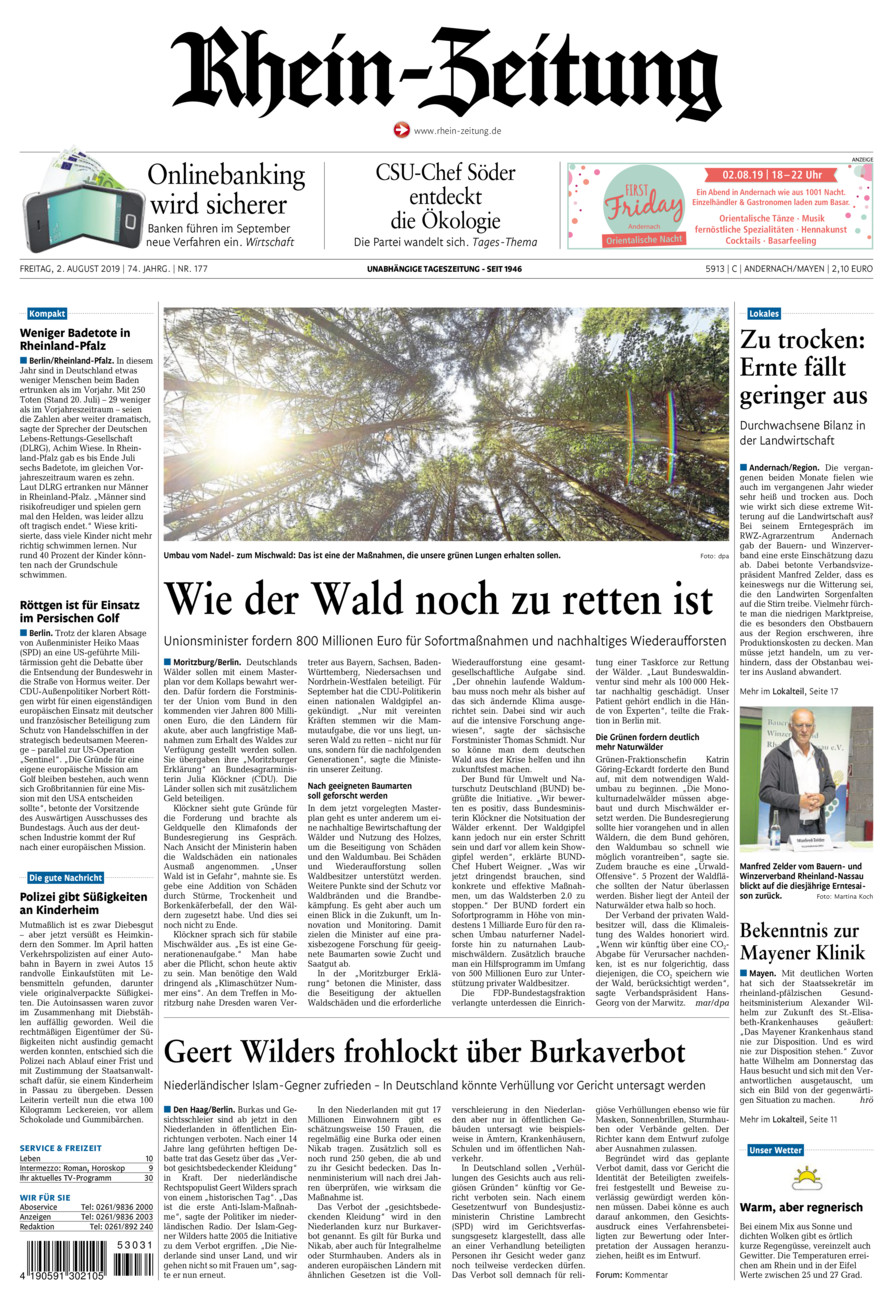 Rhein-Zeitung Andernach & Mayen vom Freitag, 02.08.2019