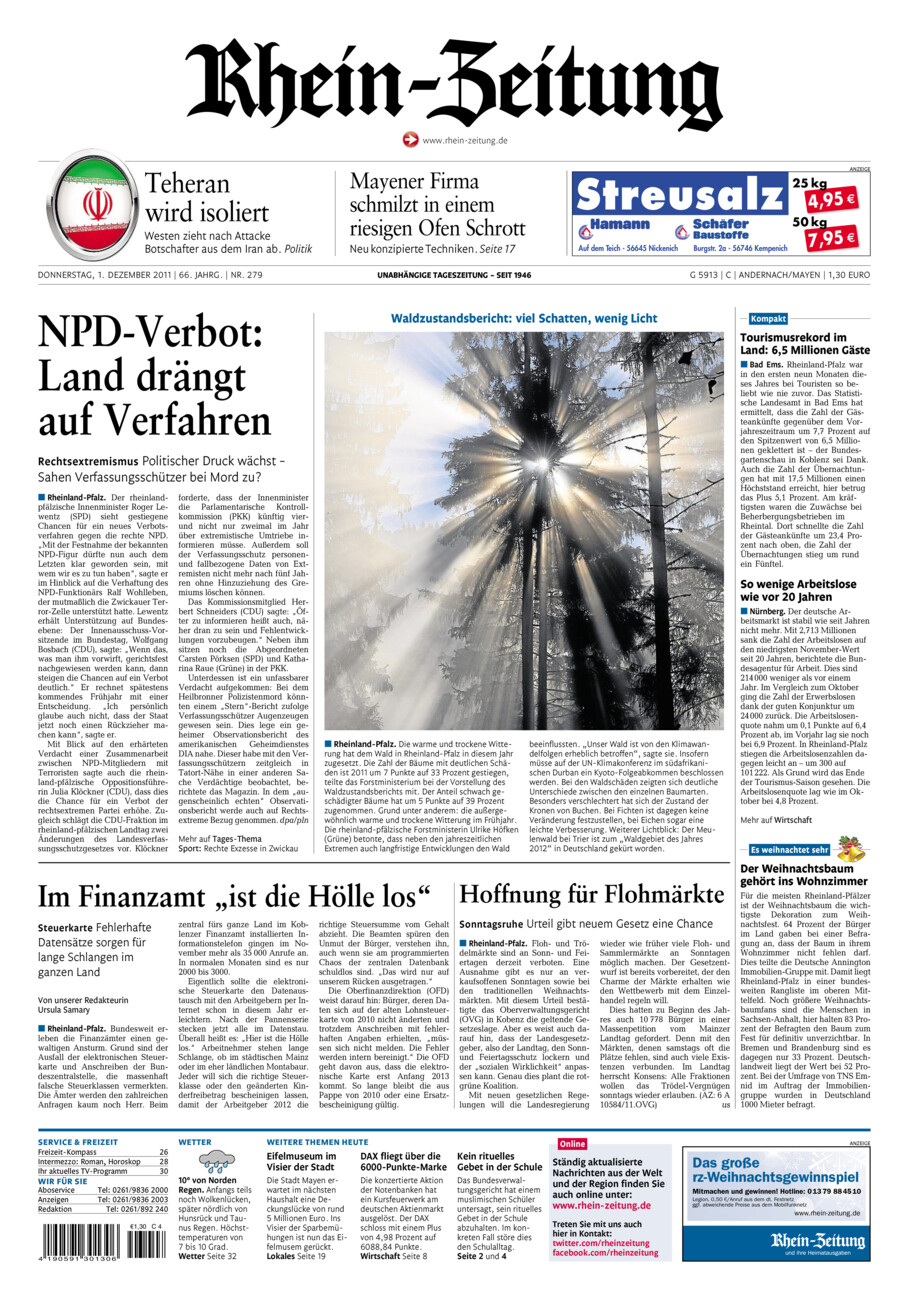 Rhein-Zeitung Andernach & Mayen vom Donnerstag, 01.12.2011