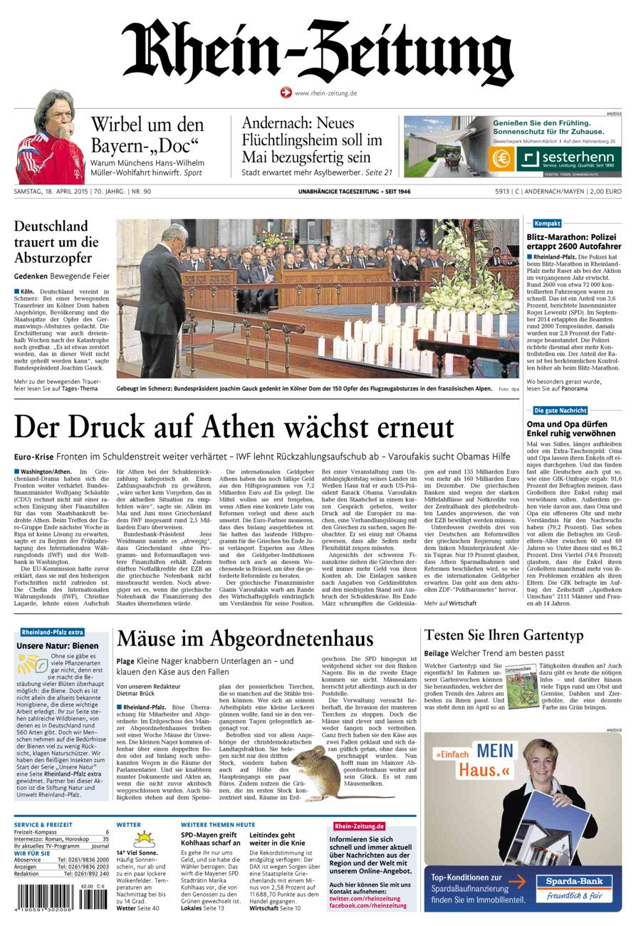 Rhein-Zeitung Andernach & Mayen vom Samstag, 18.04.2015