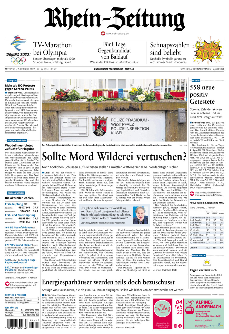 Rhein-Zeitung Andernach & Mayen vom Mittwoch, 02.02.2022