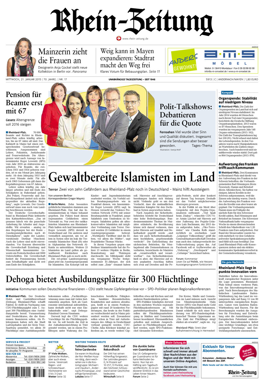 Rhein-Zeitung Andernach & Mayen vom Mittwoch, 21.01.2015