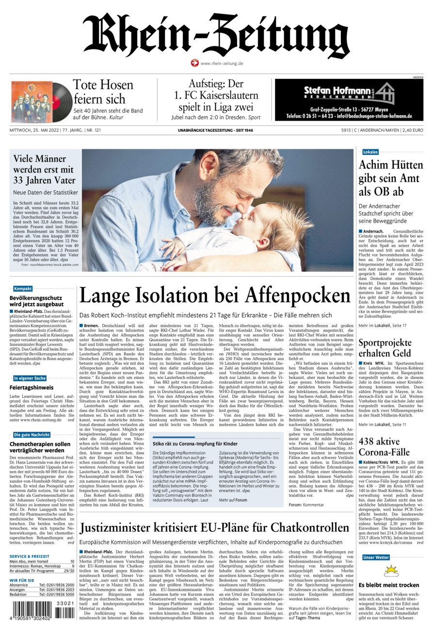 Rhein-Zeitung Andernach & Mayen vom Mittwoch, 25.05.2022