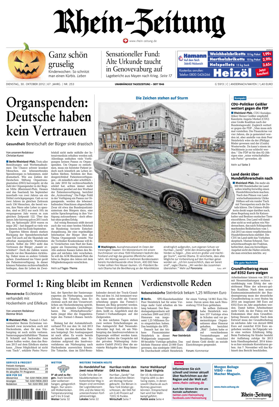 Rhein-Zeitung Andernach & Mayen vom Dienstag, 30.10.2012