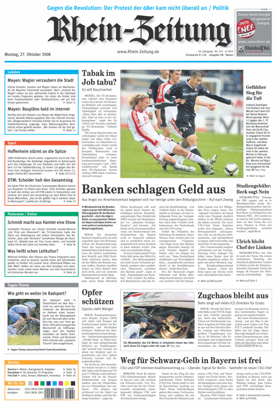 Rhein-Zeitung Andernach & Mayen vom Montag, 27.10.2008