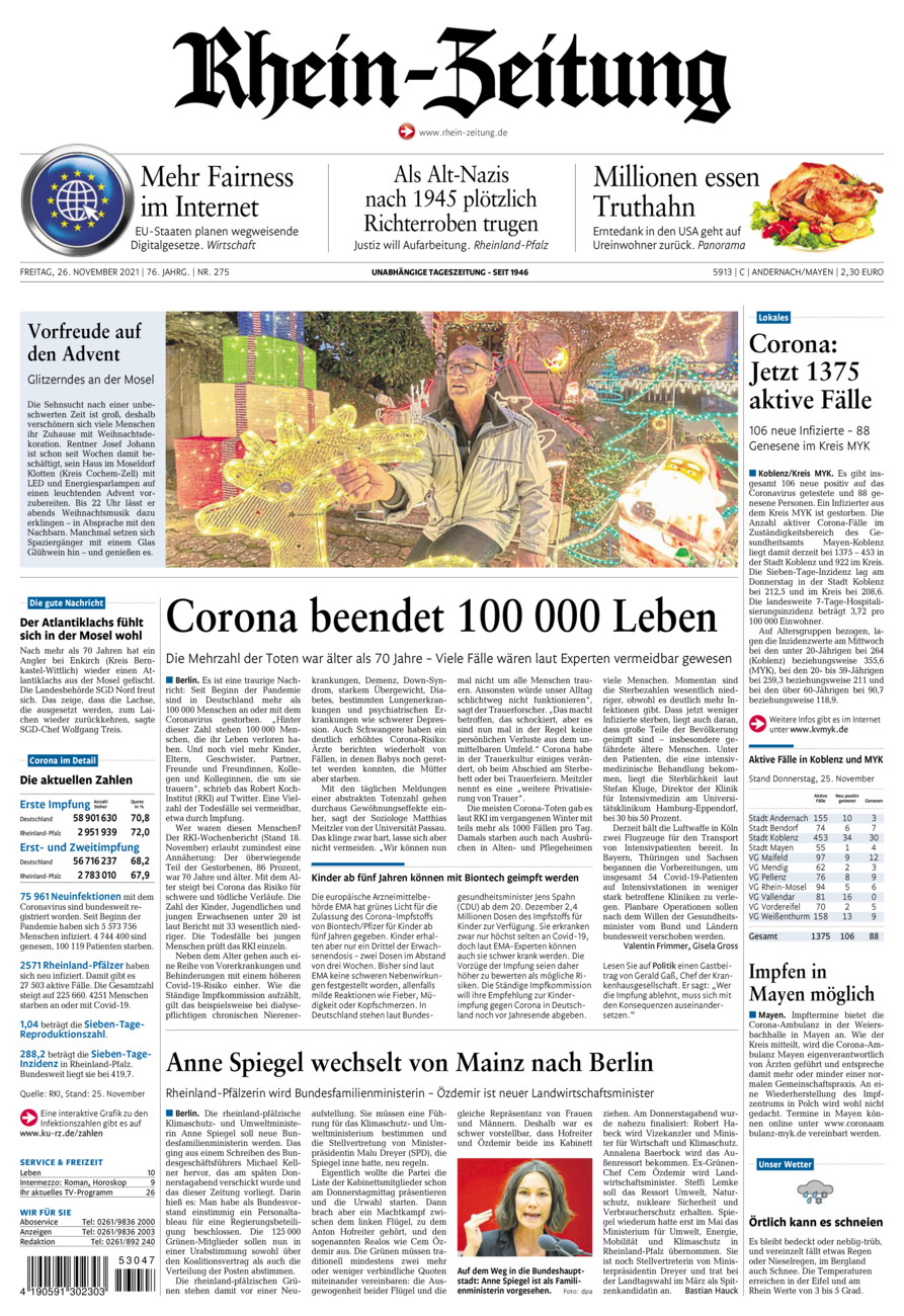 Rhein-Zeitung Andernach & Mayen vom Freitag, 26.11.2021