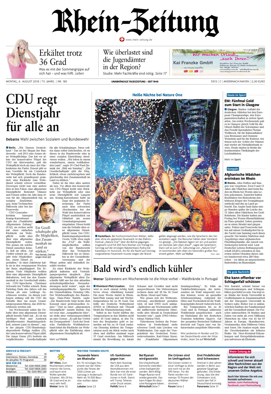 Rhein-Zeitung Andernach & Mayen vom Montag, 06.08.2018