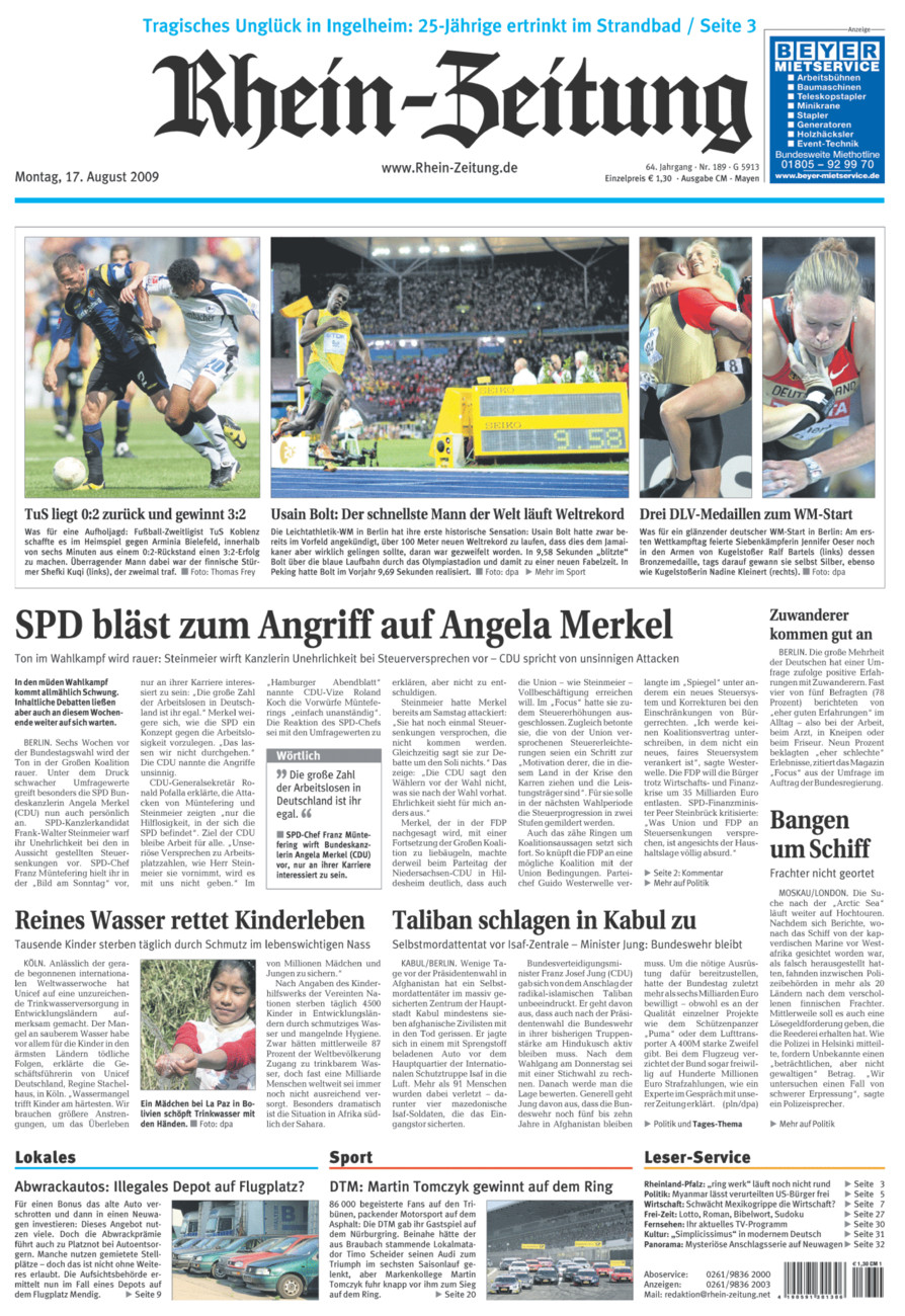 Rhein-Zeitung Andernach & Mayen vom Montag, 17.08.2009