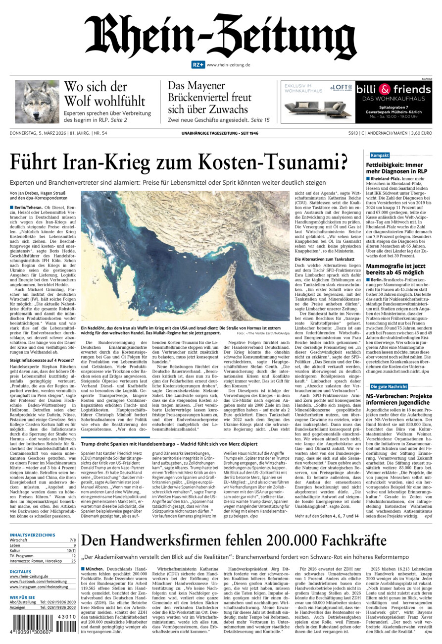 Rhein-Zeitung Andernach & Mayen vom Donnerstag, 05.03.2026