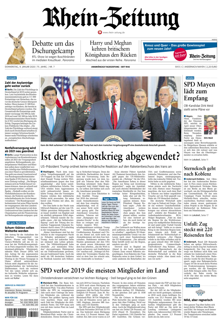Rhein-Zeitung Andernach & Mayen vom Donnerstag, 09.01.2020
