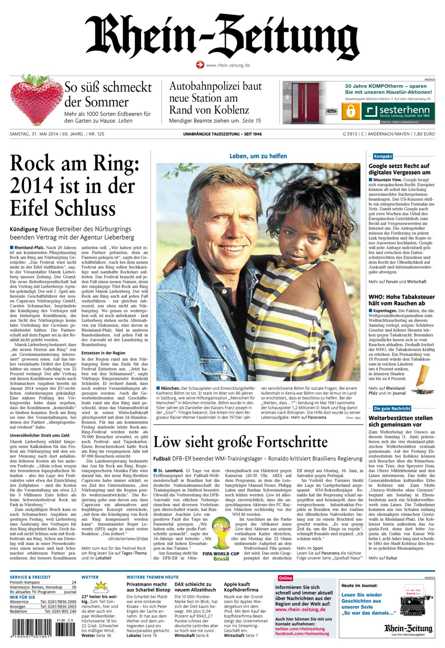 Rhein-Zeitung Andernach & Mayen vom Samstag, 31.05.2014