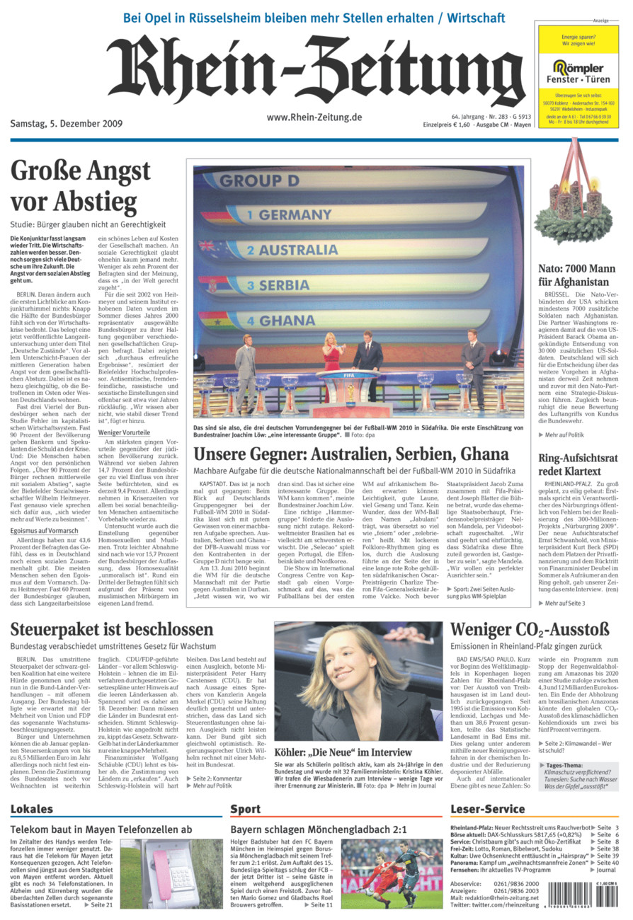 Rhein-Zeitung Andernach & Mayen vom Samstag, 05.12.2009