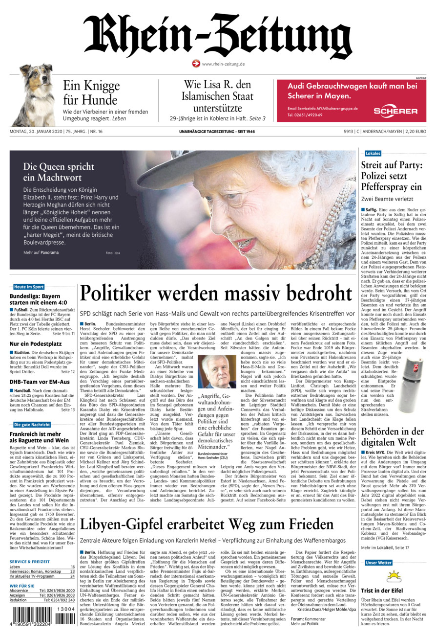 Rhein-Zeitung Andernach & Mayen vom Montag, 20.01.2020