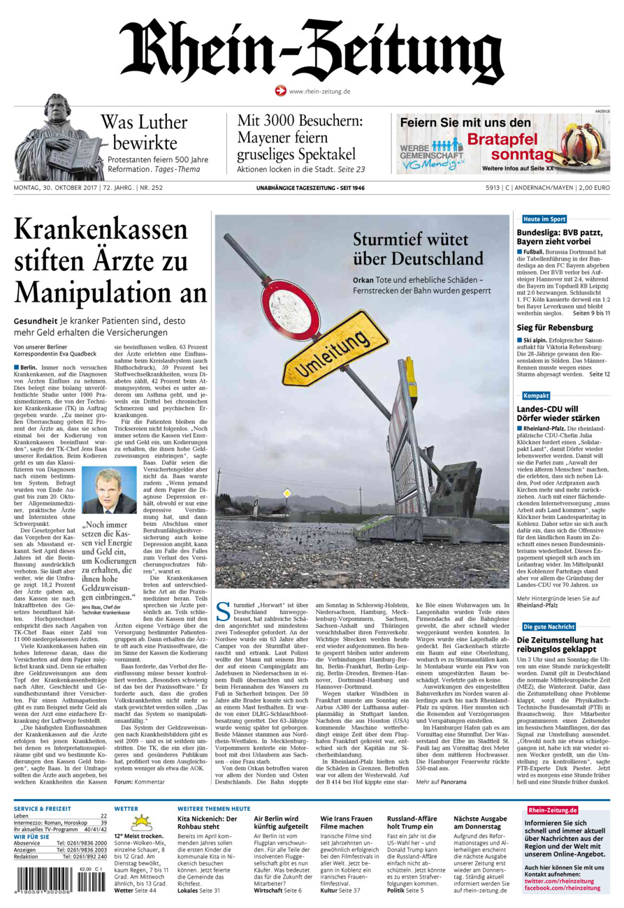 Rhein-Zeitung Andernach & Mayen vom Montag, 30.10.2017