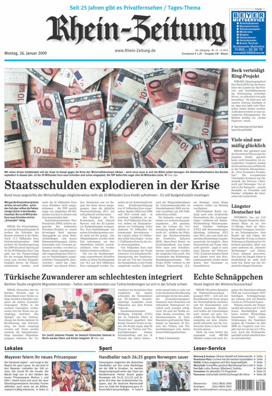 Rhein-Zeitung Andernach & Mayen vom Montag, 26.01.2009