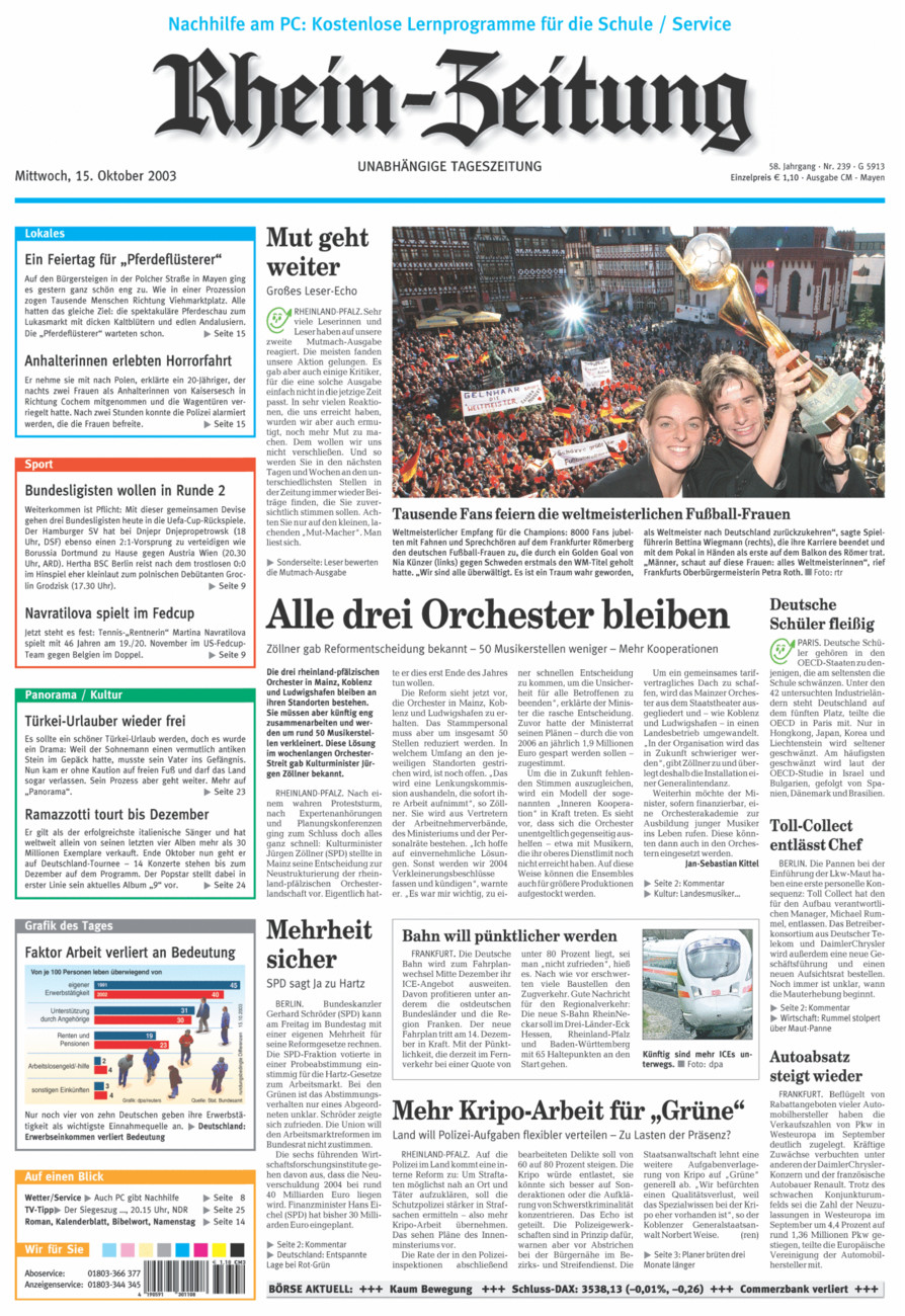 Rhein-Zeitung Andernach & Mayen vom Mittwoch, 15.10.2003