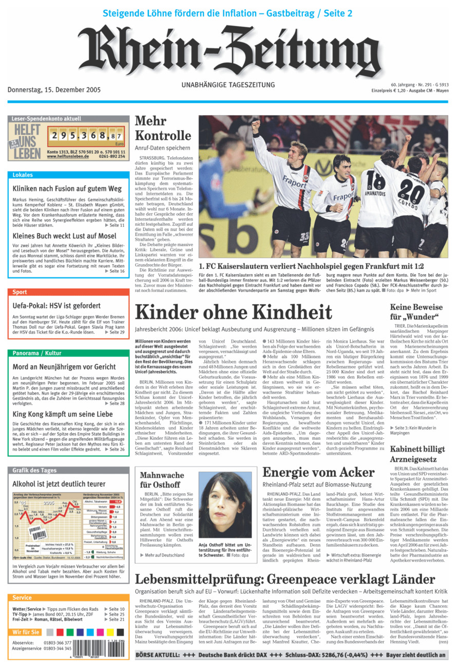 Rhein-Zeitung Andernach & Mayen vom Donnerstag, 15.12.2005