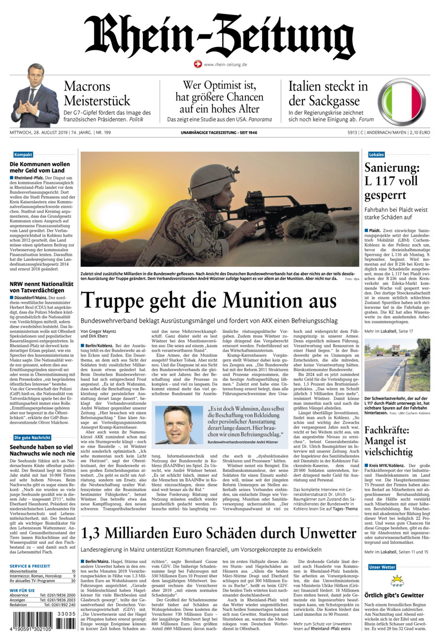 Rhein-Zeitung Andernach & Mayen vom Mittwoch, 28.08.2019