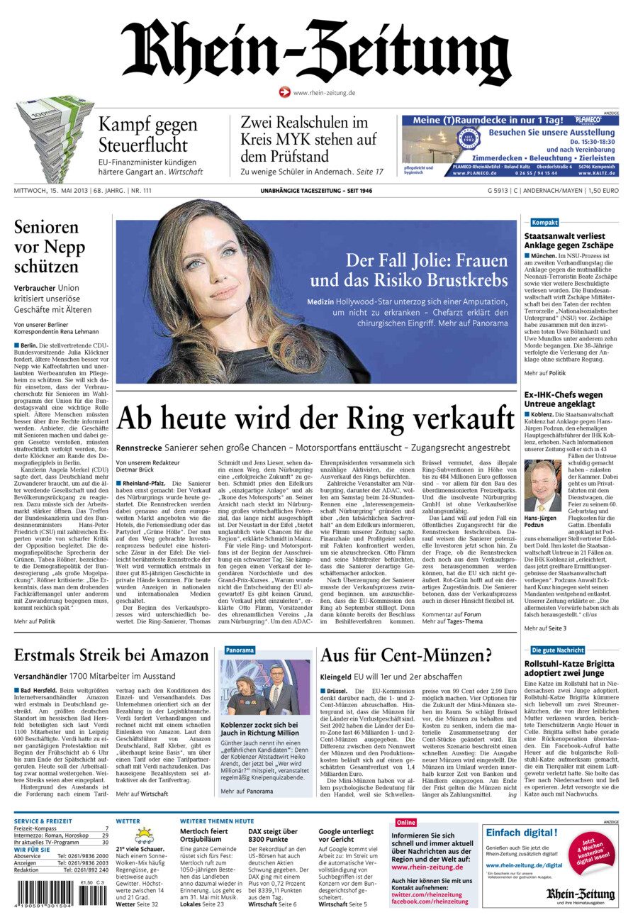 Rhein-Zeitung Andernach & Mayen vom Mittwoch, 15.05.2013