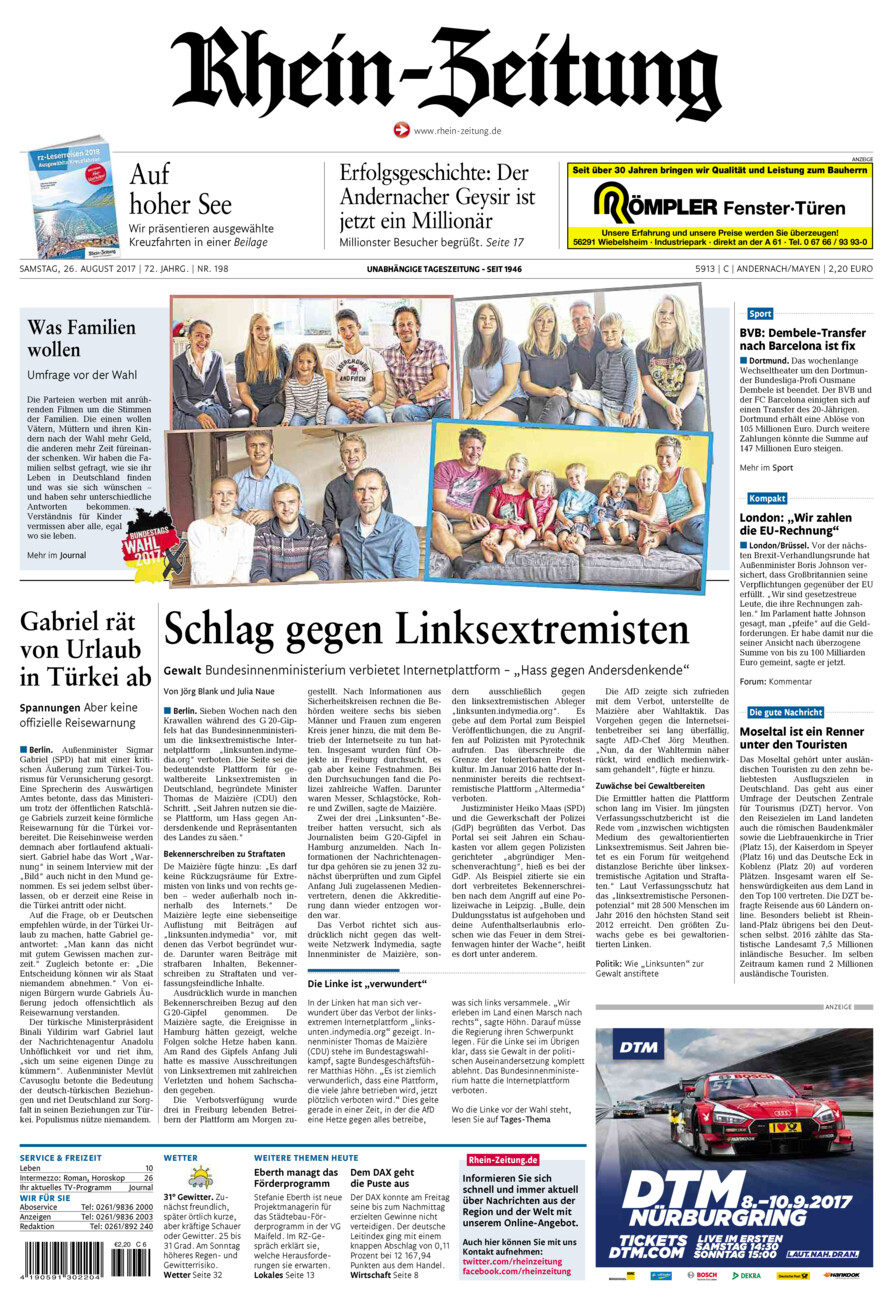 Rhein-Zeitung Andernach & Mayen vom Samstag, 26.08.2017